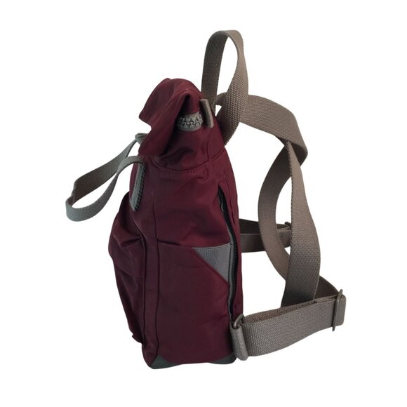 Roka London Bag Company Maroon Backpack Rucksack Gray Straps Medium Roll Top - Picture 3 of 16